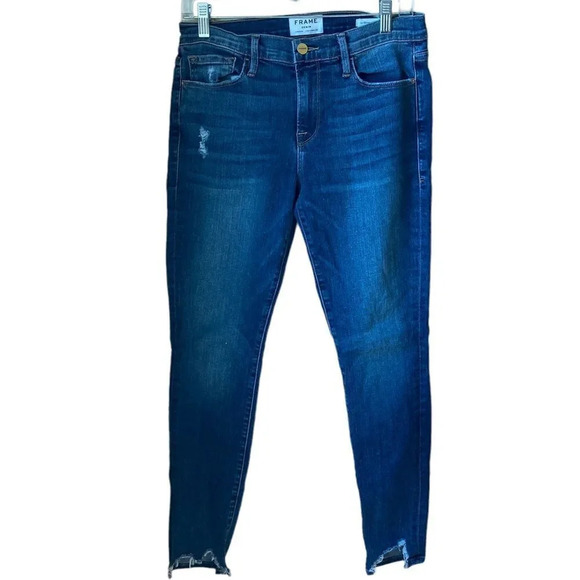 FRAME Le Skinny de Jeanne Chewed Hem Medium Wash Jeans Size 28 - Picture 1 of 8